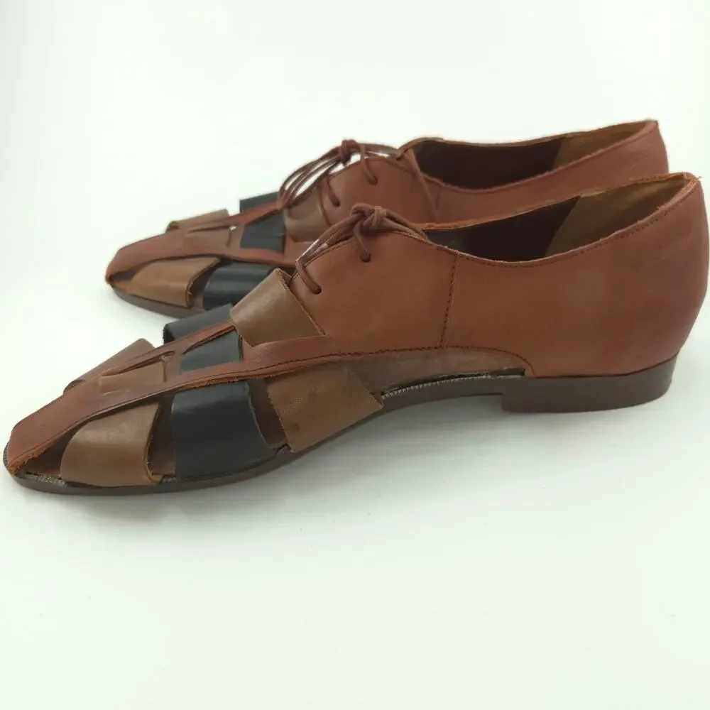 Vintage Lace-up Leather Oxford Fisherman Sandals Men's Size 12 Made In Brazil